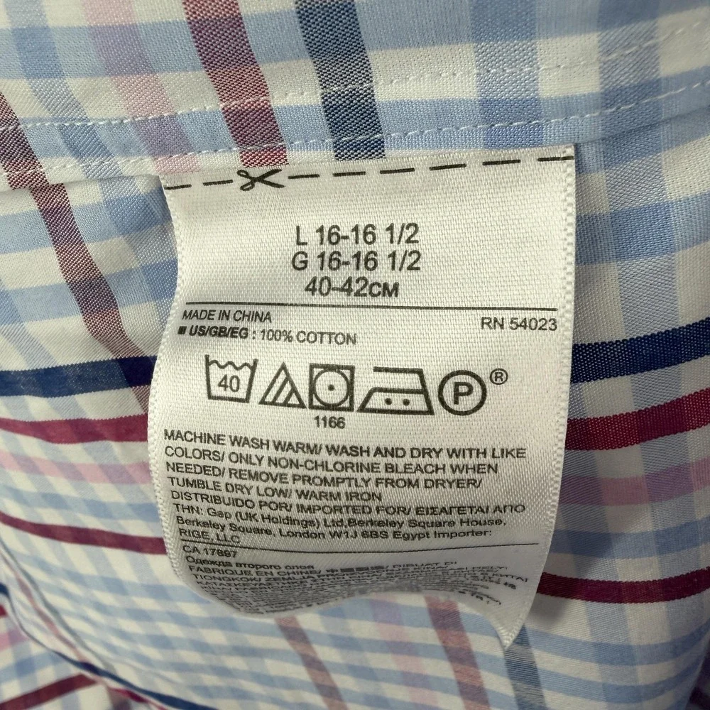 Banana Republic Shirt‎ Mens Large Blue Red Plaid Camden Fit Non-Iron Button Down
